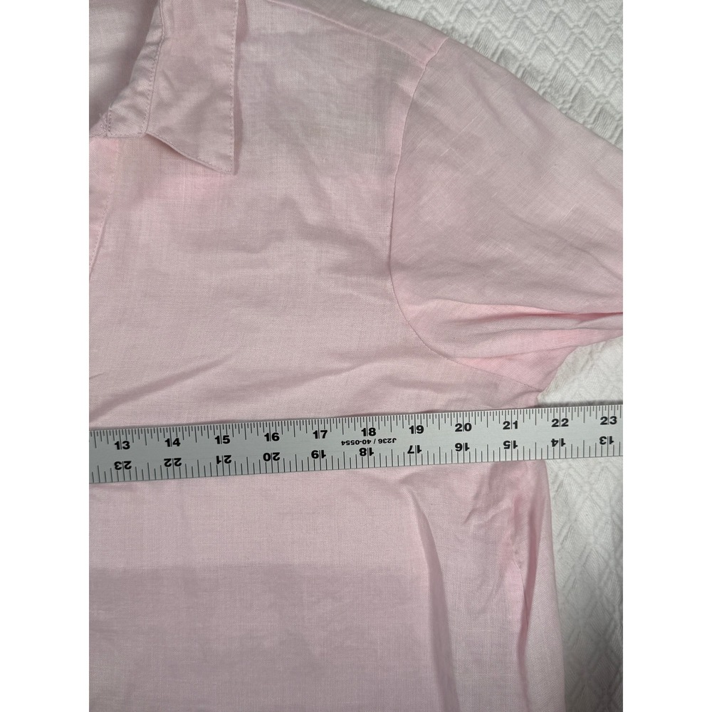 August Silk Womens M Pink 100% Linen Tunic Blouse Long Sleeve Roll Tab Pockets - Picture 6 of 7